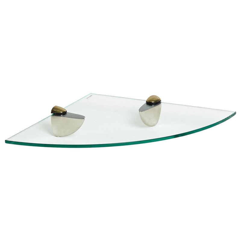 Harbour Housewares - Floating Glass Corner Shelf with Metallic Brackets, 30 H x 30 W x 0.5 D cm, Gold