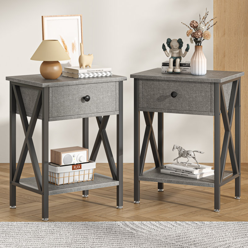 Demmer End Table with Storage, Hemp Gray