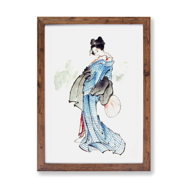 Beautiful Geisha - Single Picture Frame Painting, Walnut, 24cm H x 33cm W x 2cm D