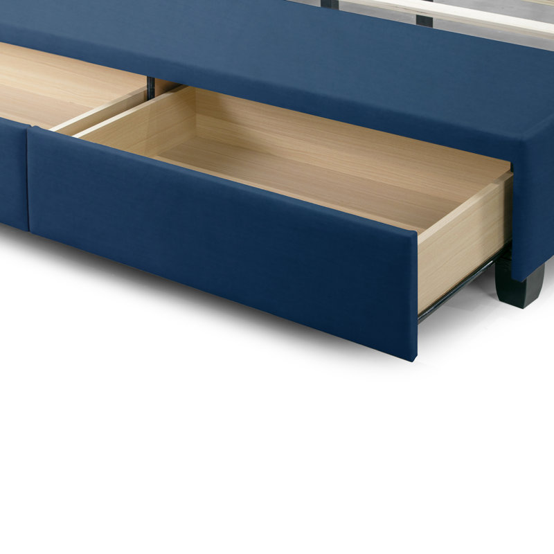 Wenger Upholstered Platform Storage Bed, Navy, Queen