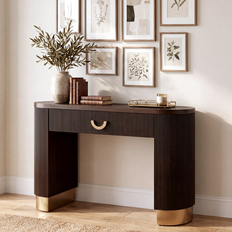 Console verticale Zion avec tiroirs et colonnes, Brown/Gold