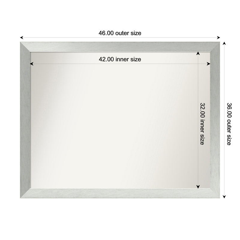 Miroir de salle de bain mural en argent brossé sans cadre, Rectangle, 36 po x 46 po