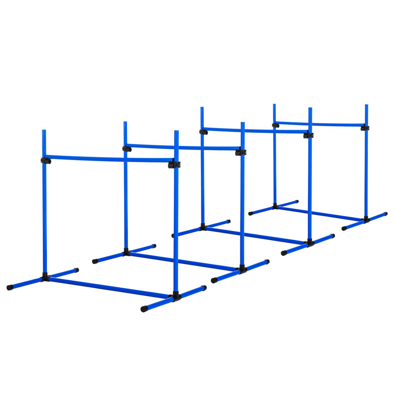Blue Adjustable Dog Agility Training Jump Bar Set with Carry Bag