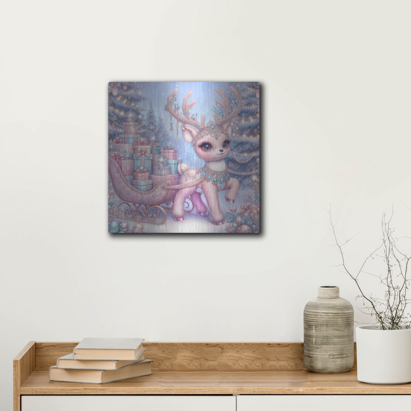  «Pink Raindeer» par Rey Klimt, art mural en métal, 12 po x 12 po