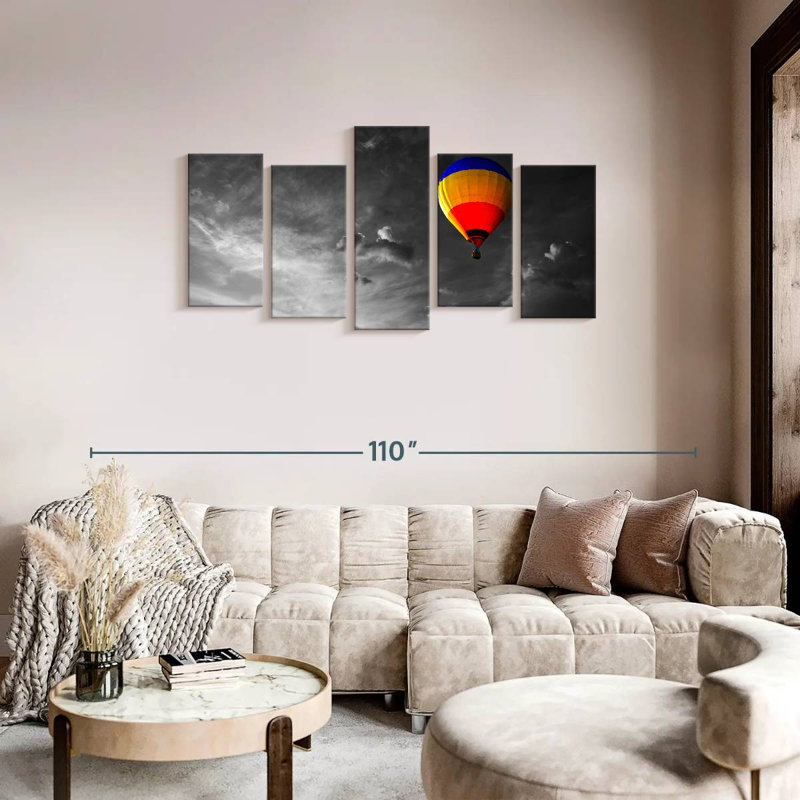 Montgolfière sur toile, ensemble de 5 pièces, H 74 po x l 37 po x P 1,25 po