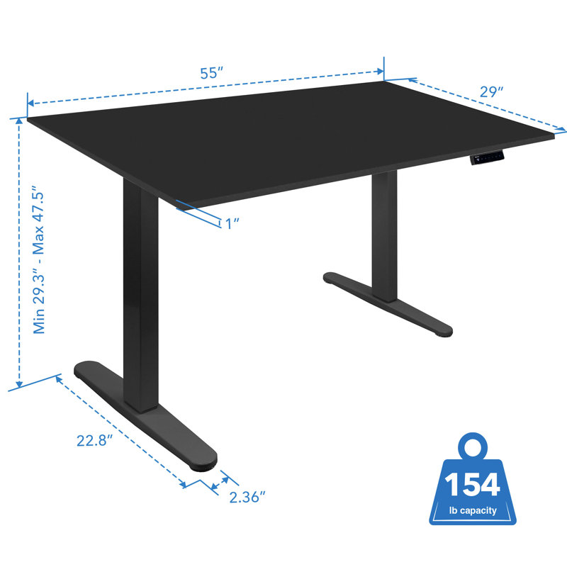 Bureau assis-debout électrique noir à hauteur ajustable avec plateau noir Mount-it