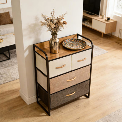 Unité de rangement autoportante à 3 niveaux, commode à quatre tiroirs, conception pliable, cadre et plateau en acier, fonction de surmatelas, convient aux tiroirs de tour de couloir, solide, appareil, verres de présentation