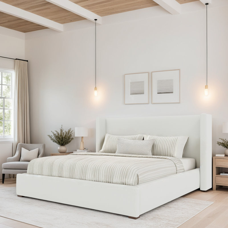 Aylet Low Upholstered Bed, King, Boucle Natural