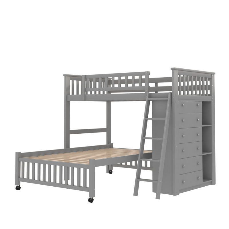 Lit superposé simple au dessus d'un lit double Keper Kids, gris