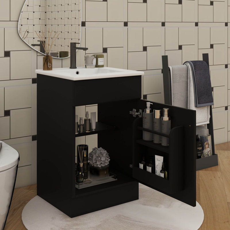 Meuble-lavabo de 20 po avec lavabo, meuble-lavabo avec tablette de porte et tablette réglable, Noir, noir, noir, noir