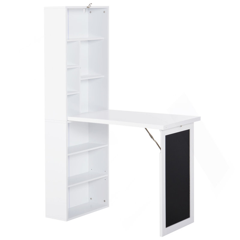 Fold-Out Convertible Writing Table Wall Mount Desk Cabinet With Blackboard And Side Shelf Multi-Function Home Office Workstation