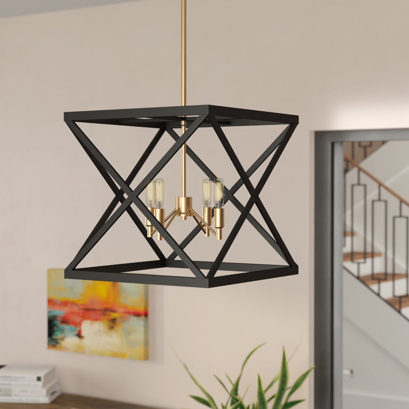 Lustre rectangulaire / carré 4 lumières façon bougie
