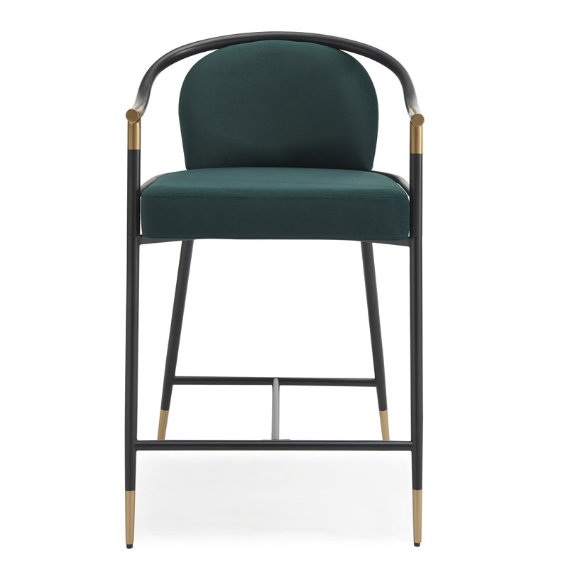 Rochin 26" Fabric Upholstered Counter Stools, Dark Green Velvet