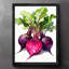Art mural rétro noir et radis mauve frais et juteux, impressions de style rétro-597169668