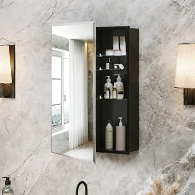 Recessed or Surface Mount Frameless Medicine Cabinet with Mirror & Adjustable Shelves