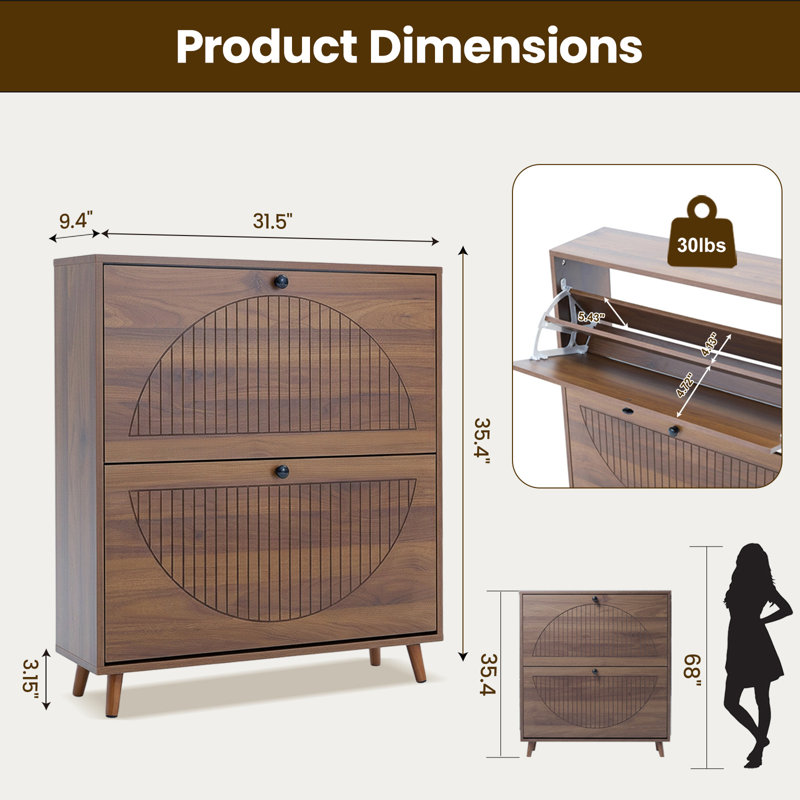 Shoe Storage Cabinet With 2 Flip Doors 20 Pair