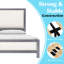 Lit plateforme en bois massif avec garniture cloutée et lin-1611162227-1611162228
