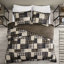 Courtepointe - 3 pièces, réversible, noir / brun, surface en microfibre, pièce en bois matelassé à motif de canaux, taies décoratives à fermeture à glissière,