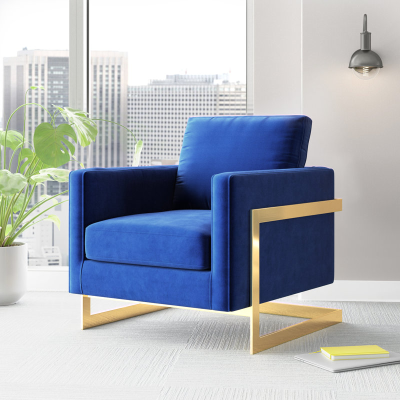 Fauteuil d'appoint en tissu Posse, Polyester marine, Or