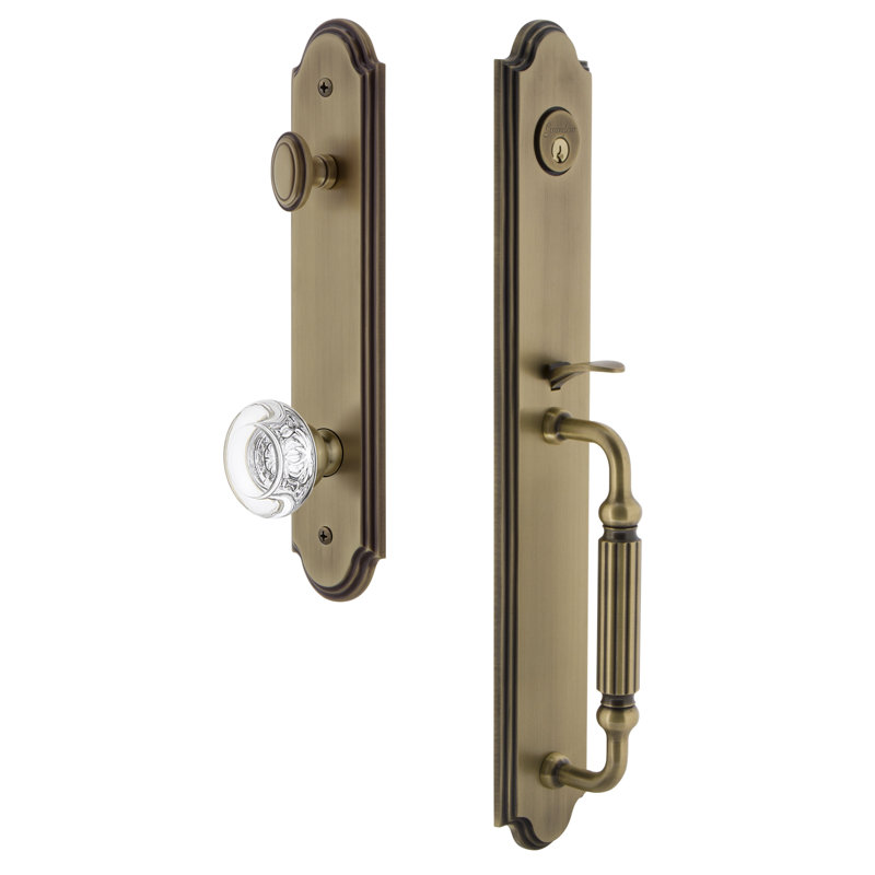 Handleset with Single Cylinder Deadbolt and Door Knob and Rosette, 2.375", Vintage Brass