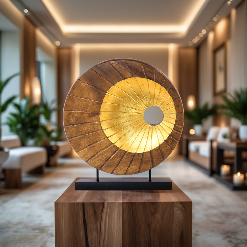 Sculpture en bois multicolore ronde faite à la main Flosi 12 po - Décoration de Noël intérieure moderne et cadeau unique