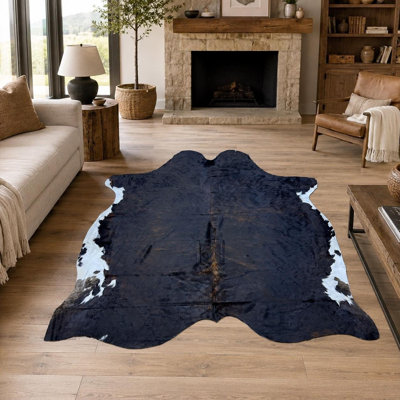 Tapis en cuir de vache véritable chocolat noir 7 x 7,6 po