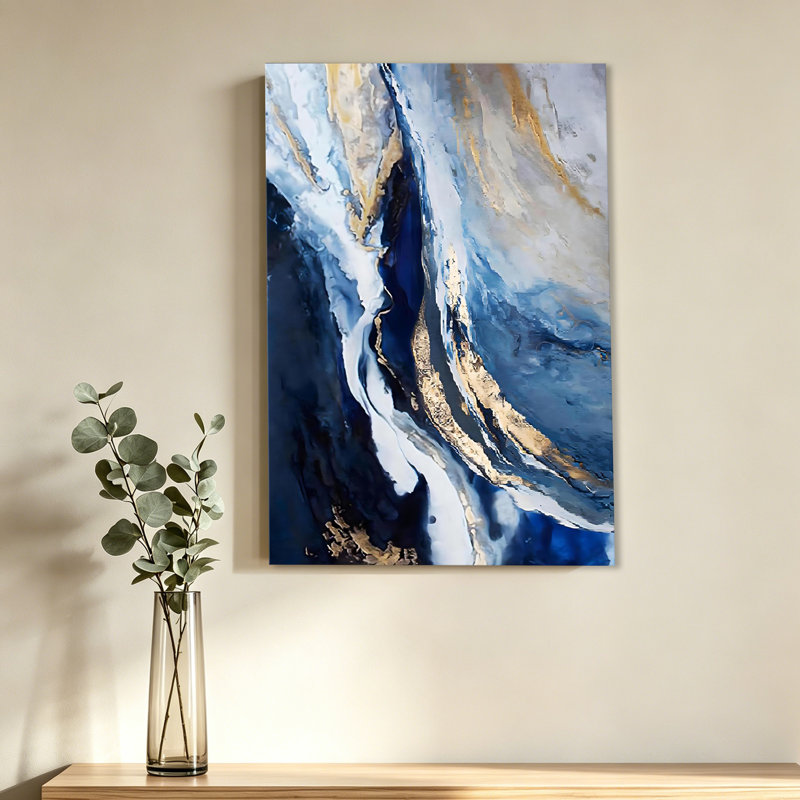 Affiche d'art moderne sur toile bleue abstraite, 24 po x 36 po