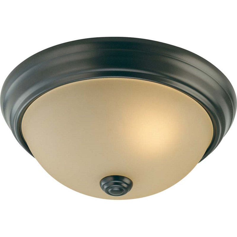 Whetsel 2-Light Indoor 11"W Antique Bronze Simple Round Flush Mount with Sepia Bowl Shade, 4.5" H x 11" W x 11" D