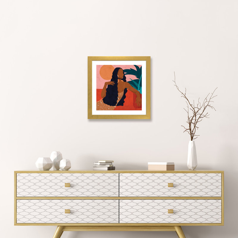 «Taraji» - Impression encadrée sur papier, H 16 po x l 16 po x p 1 po, Papier beaux-arts encadré doré