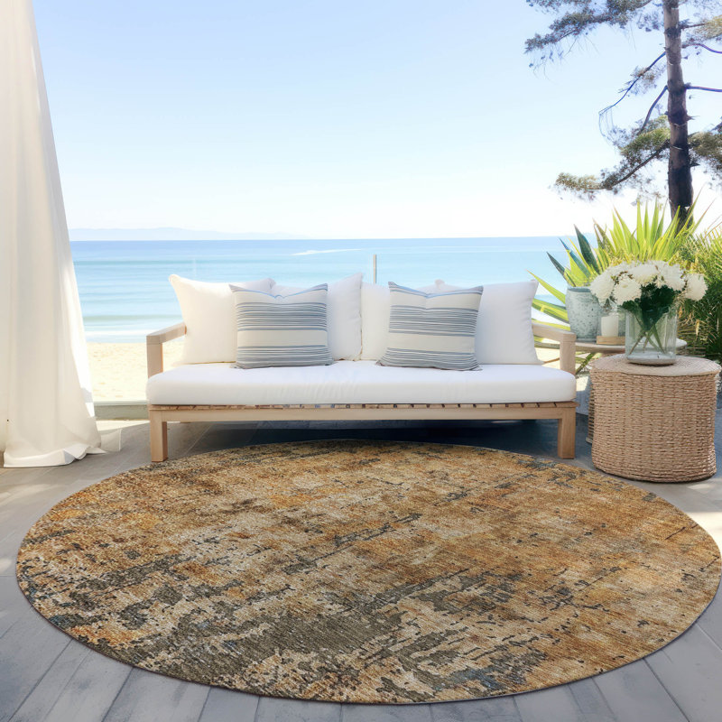 Machine Washable Indoor/Outdoor Cicel ACN1203 Copper Rug, Round 8'