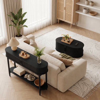 Ensemble de table de salon cannelée 2 pièces avec plateau relevable et console Bettina