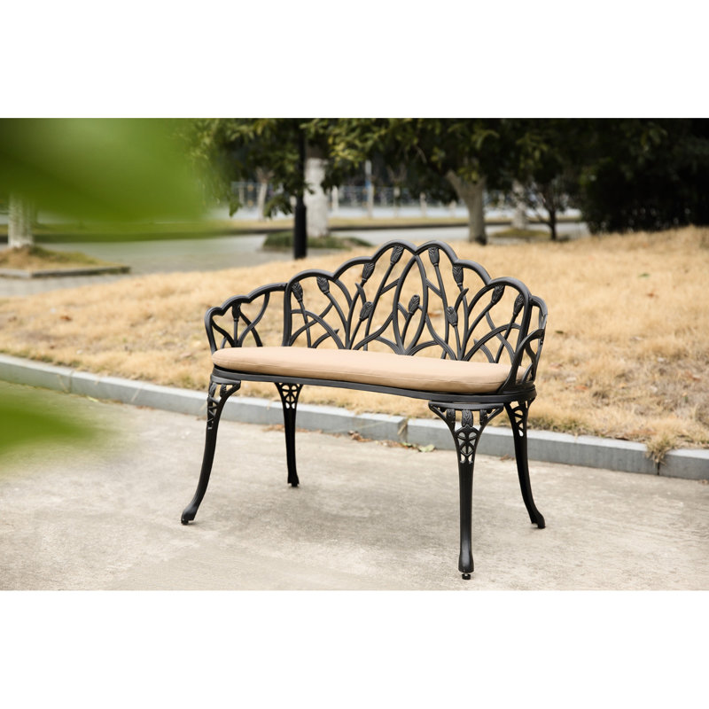 Banc d'extérieur en fonte d'aluminium avec coussin moelleux pour balcon et espaces de décoration florale