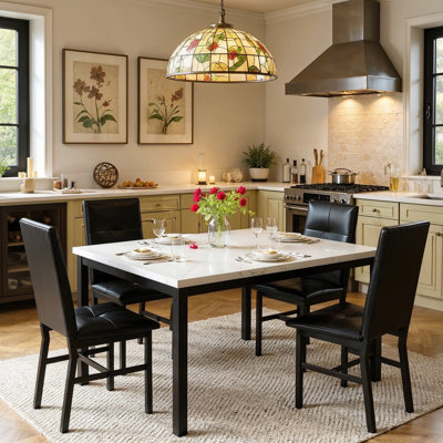 Dining Table Set For 4 5Piece Modern Kitchen Dining Room Table Sets Faux Marble Kitchen Table With 4 PU Leather Chairs For Small Space Dinette Dining Table Set For 4 5Piece Modern Kitchen Dining Room Table Sets Faux Marble Kitchen Table With 4 PU Leather Chairs For Small Space Dinette