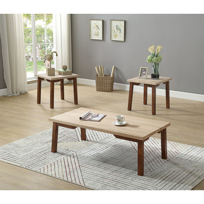 Ensemble de 3 tables basses beiges et brunes 3 pièces Table de bout rectangulaire et 2 tables de bout