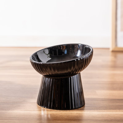 Fluted Tilted Raised Ceramic Cat Dish Set of 2