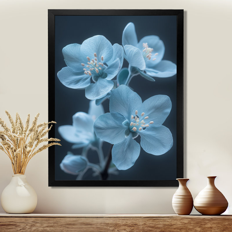 «Blue Apple Blossom Natures Nuance» - art mural fleur de pommier, Sans cadre, métal, H 34 po x l 44 po