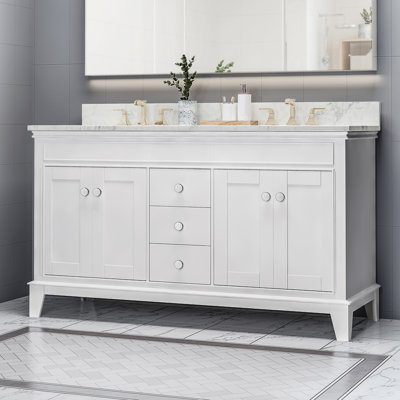 Meuble-lavabo à double cuve 61 po avec plateau en marbre