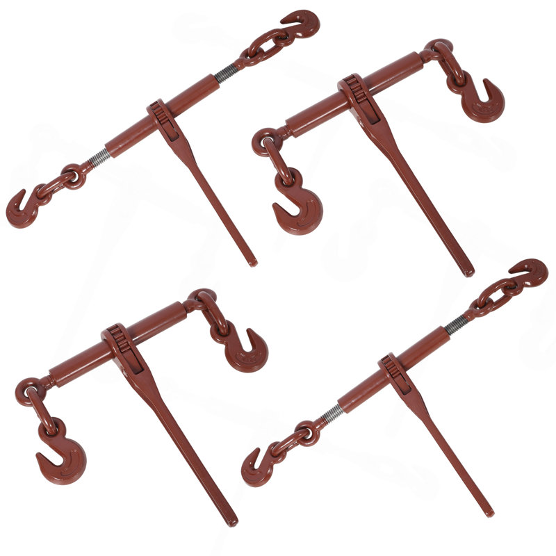 Reliures à cliquet robustes de 5/16 po à 3/8 po, capacité de charge de 5 400 lb, longueur réglable des crochets G70, paquet de 4, rouge