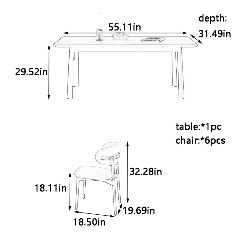 Nouvel ensemble de table rectangulaire et de chaises, H 29,52 po x L 55,11 po x l 31,49 po 
