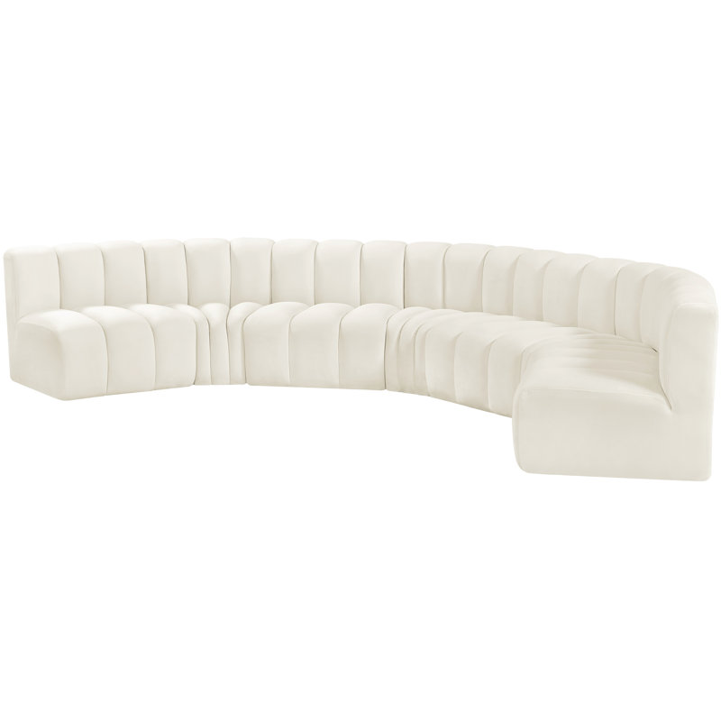 Hisa Upholstered Curved Sectional Reversible, Cream Velvet