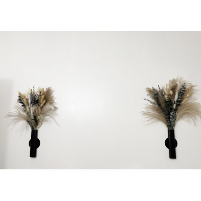 Ensemble de 2 vases muraux en métal noir, support mural adhésif sans perçage pour fleurs séchées