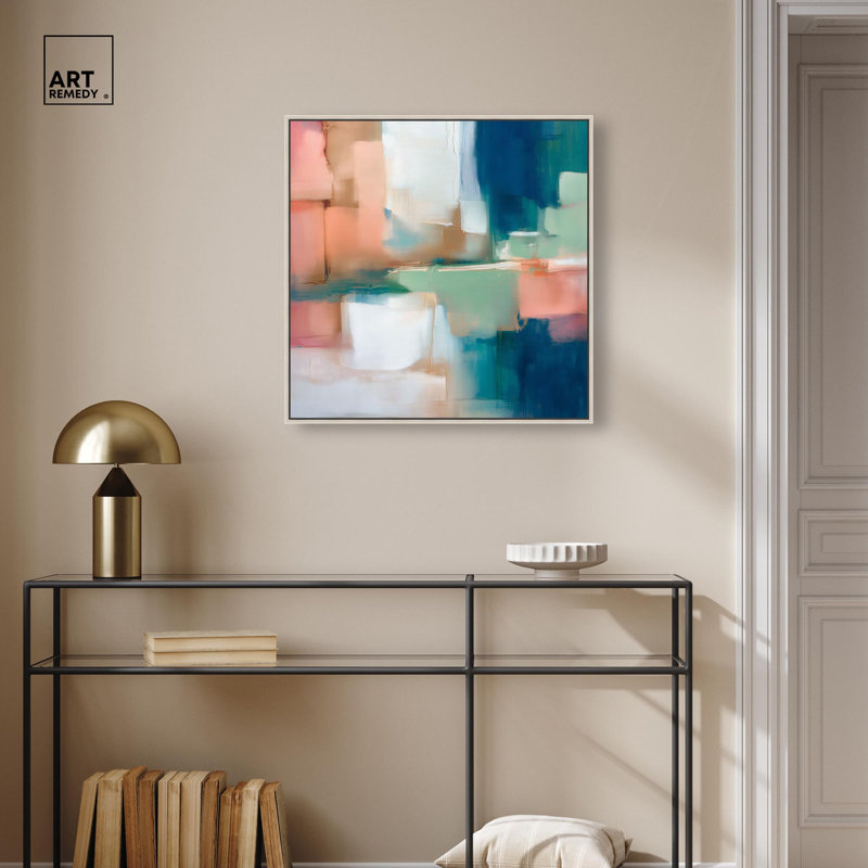 Décoration murale de bureau à quadrillage couleur par Art Remedy, cadre argenté, 24 x 24, H 25 po x l 25 po, Cadre argenté