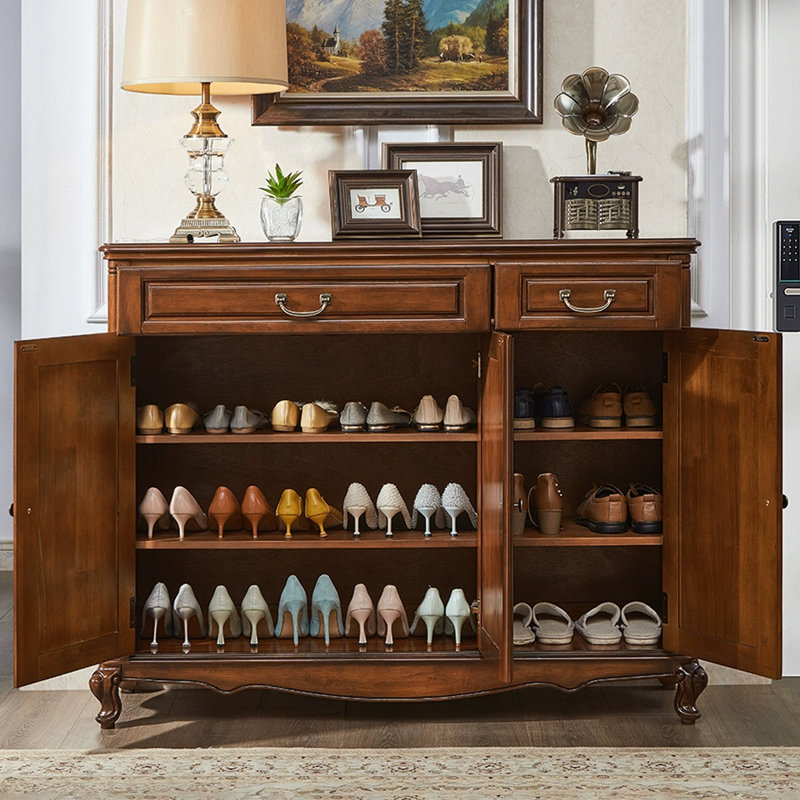 Black Solid Wood Shoe Storage Bench
