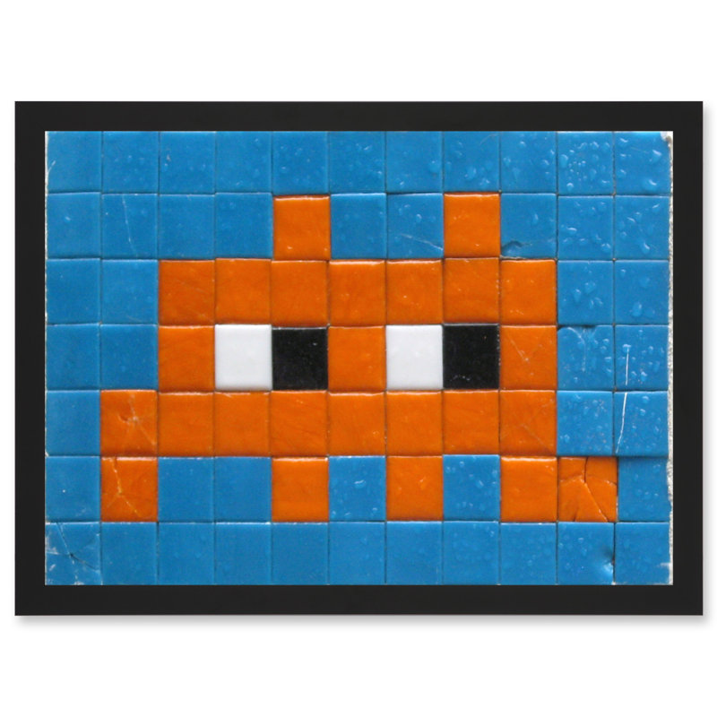 Pixel Monster Space Orange Tiles Invaders - Single Picture Frame Print