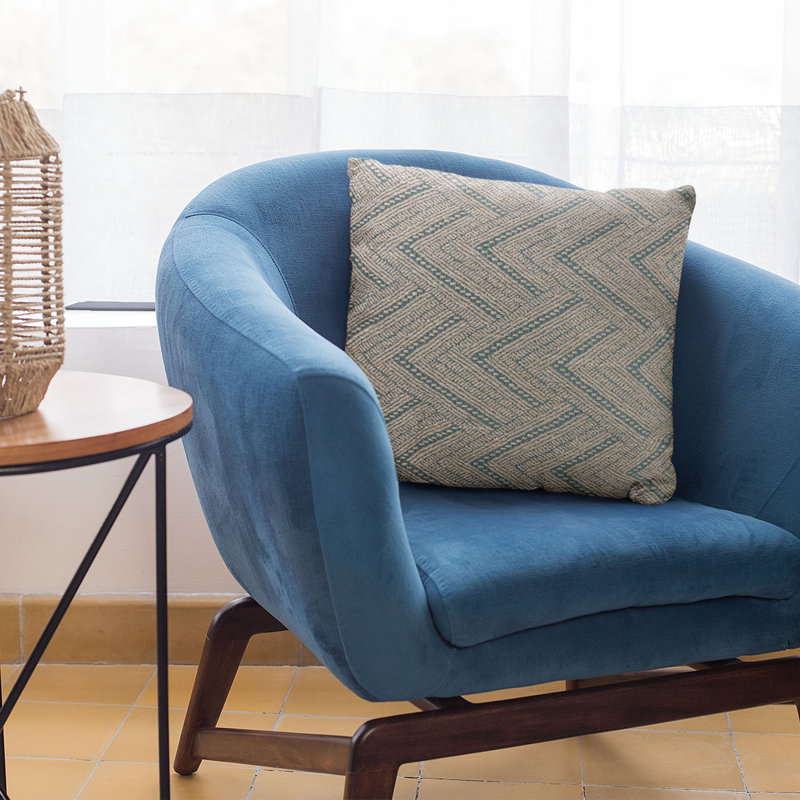 Blue and Beige Geometric Linen Blend Throw Pillow 24" x 24"
