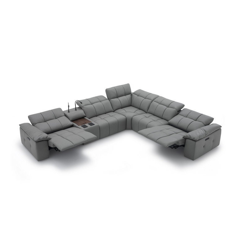 Canapé modulaire Beaumont, Cuir véritable gris foncé