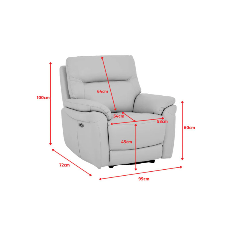 Tationa 99cm Wide Leather Match Standard Recliner, Leather Match - Grey