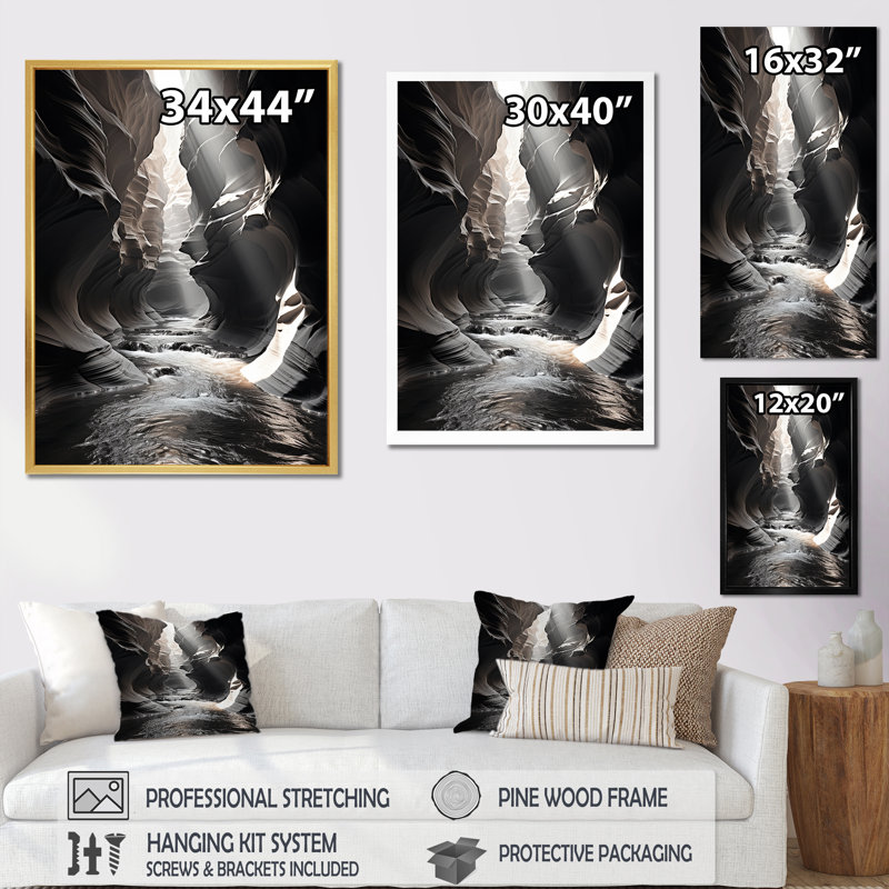 Noir et blanc Canyon Calm - Canyon Wall Art Living Room, Toile tendue, 32" H x 16" W