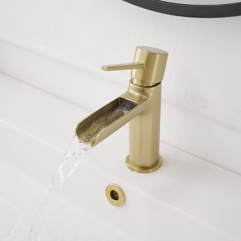 Single-Hole Single-handle Bathroom Faucet with Drain Assembly, Brushed Gold