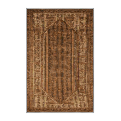 Machine Washable Art Deco Brown Area Rug